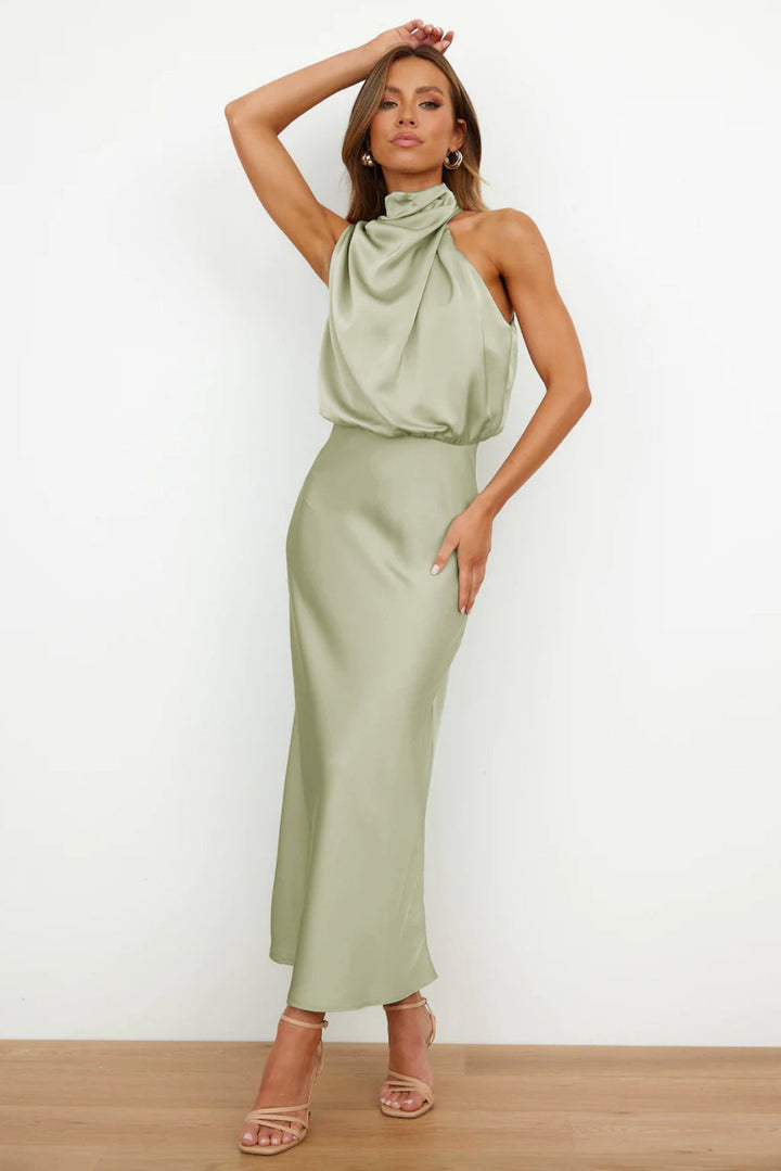 Valeria™ | Long Satin Dress With Neckline