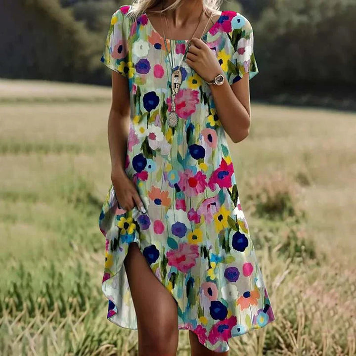 Aria™ | Vibrant Blossom Print Dress