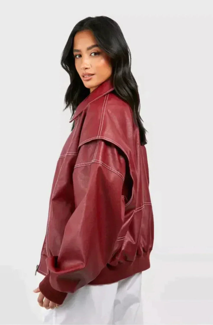 GIACCE™ - OVERSIZED LEATHER BOMBER JACKET