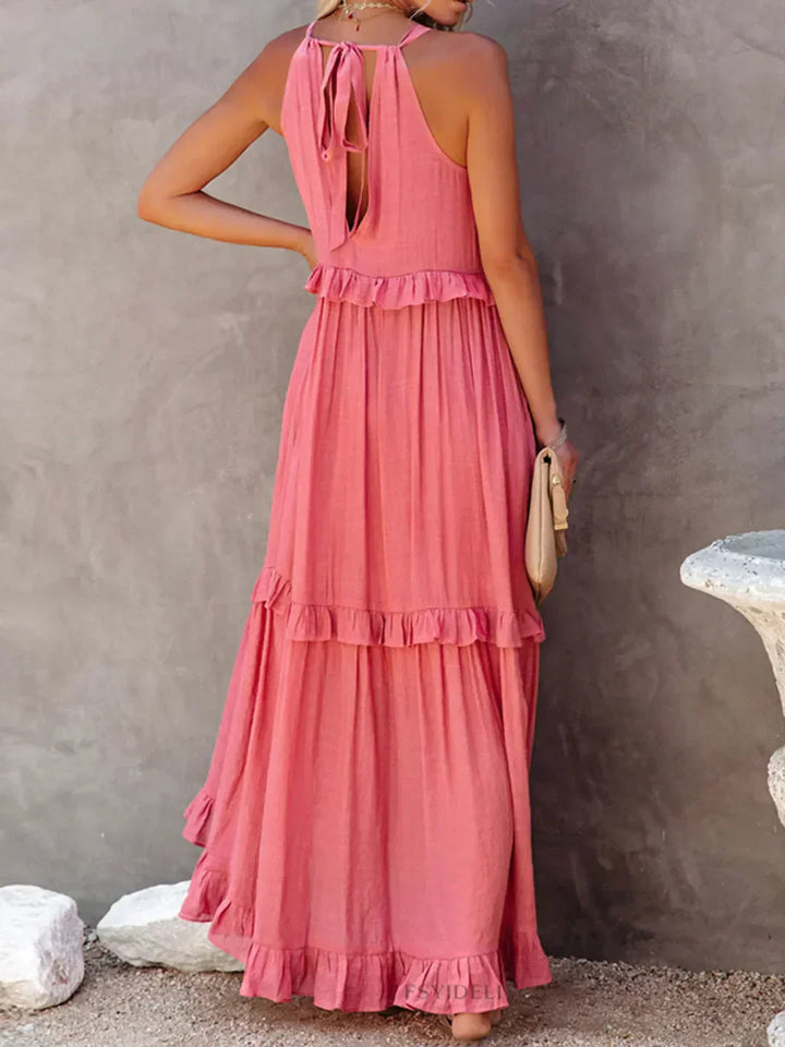 Meara | Halter Ruffle Maxi Dress