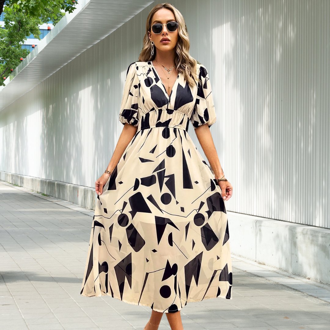 LILY | TIMELESS MIDI DRESS WITH PUFF SLEEVES